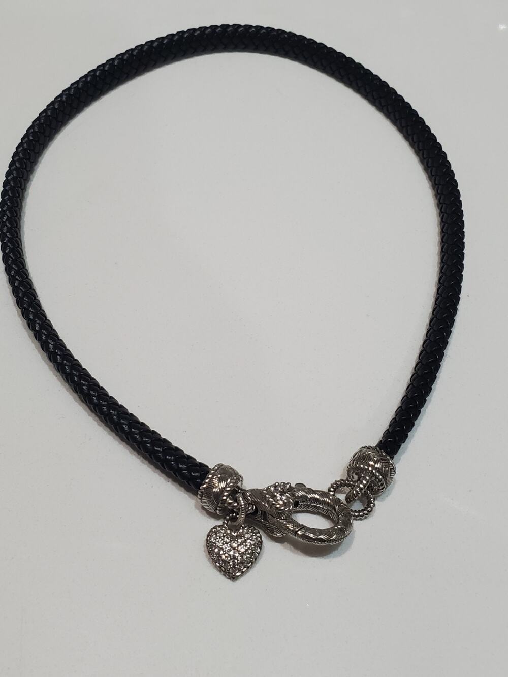 Judith Ripka Sterling Silver 925 And Leather Necklace Choker
